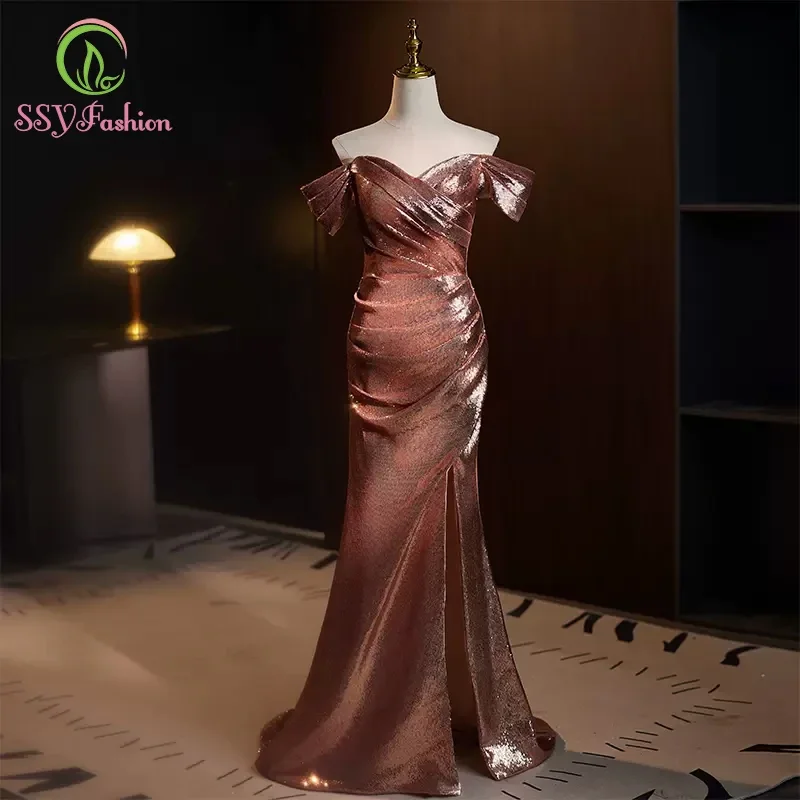 

SSYFashion Elegant Banquet Mermaid Evening Dress Classic Sequins Slim Sexy Glittering Party Formal Gowns for Women Vestidos