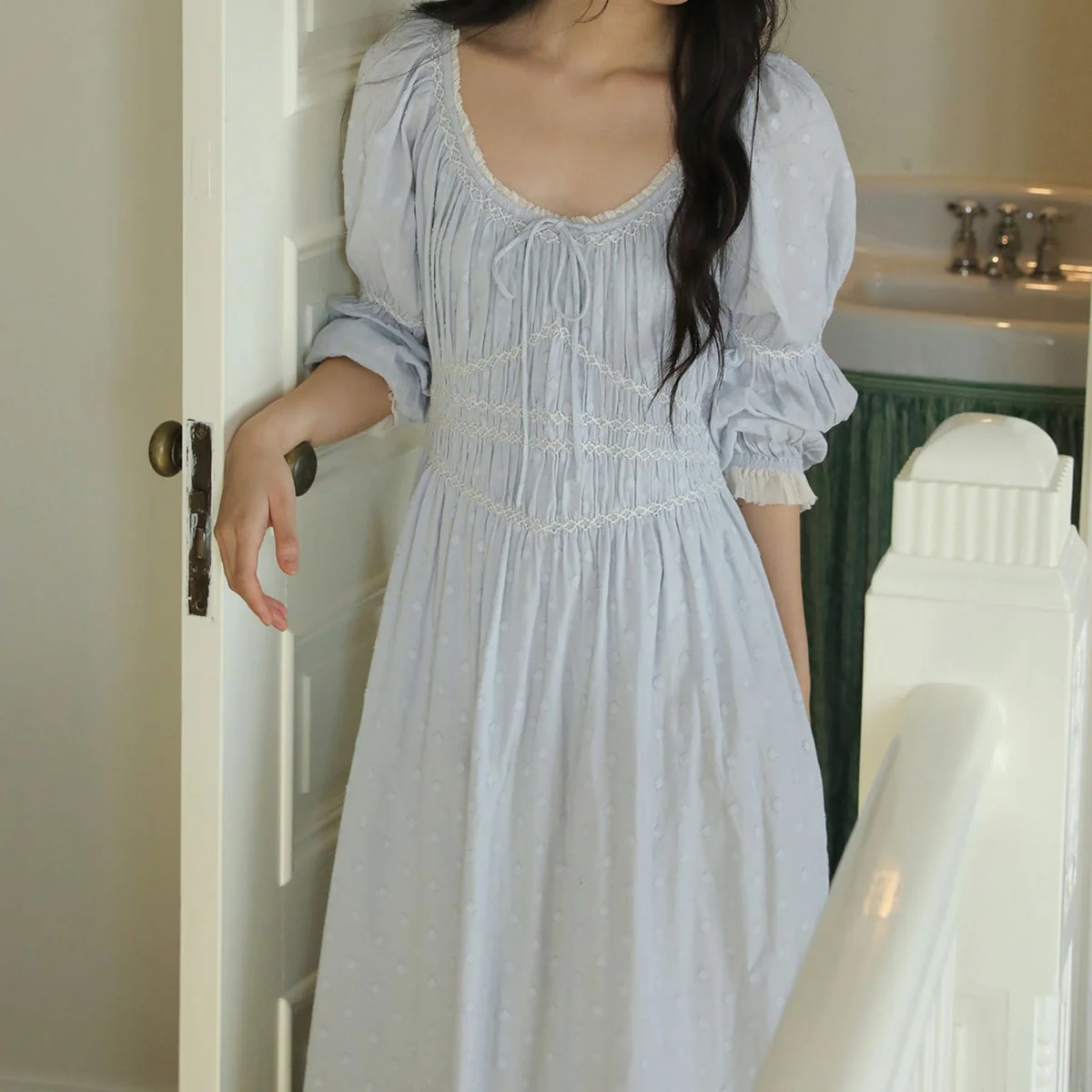 Camisón de Hada Princesa Bordado con Flores de Ganchillo Hecho a Mano 100% Algodón para Mujer, Vestido Largo Retro Francés, Ropa de Dormir Japonesa
