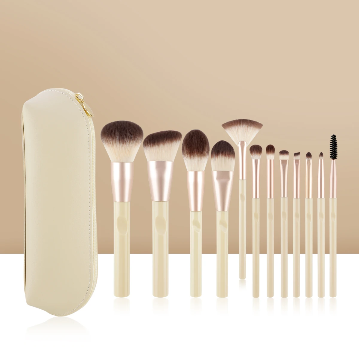 ルースパウダーブラッシュファンデーションアイシャドウ用プレミアムメイクブラシ12本セット - 耐久性のあるハンドルと毛の品質