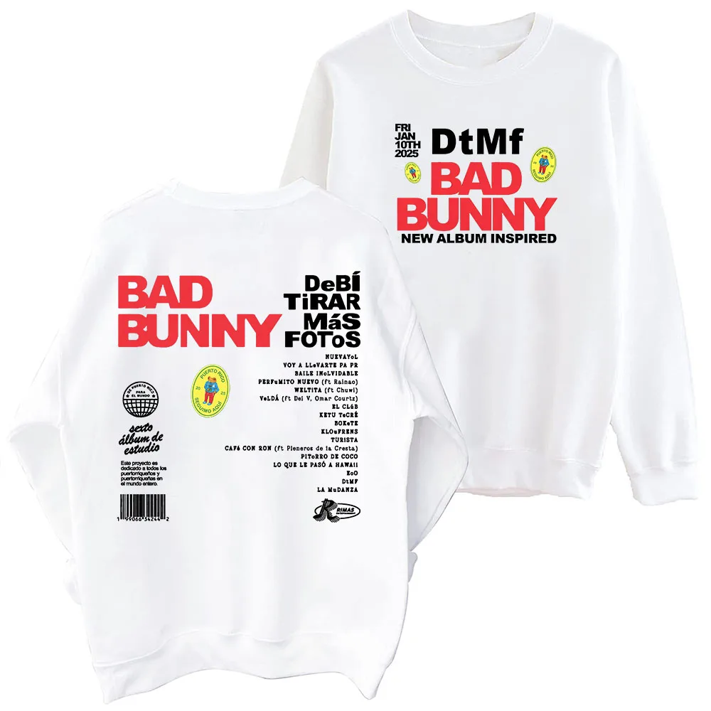 Bad Bunny Debi Tirar Mas Fotos Sweatshirt Harajuku Round Neck Long Sleeve Oversized Tops Fans Gift Tops