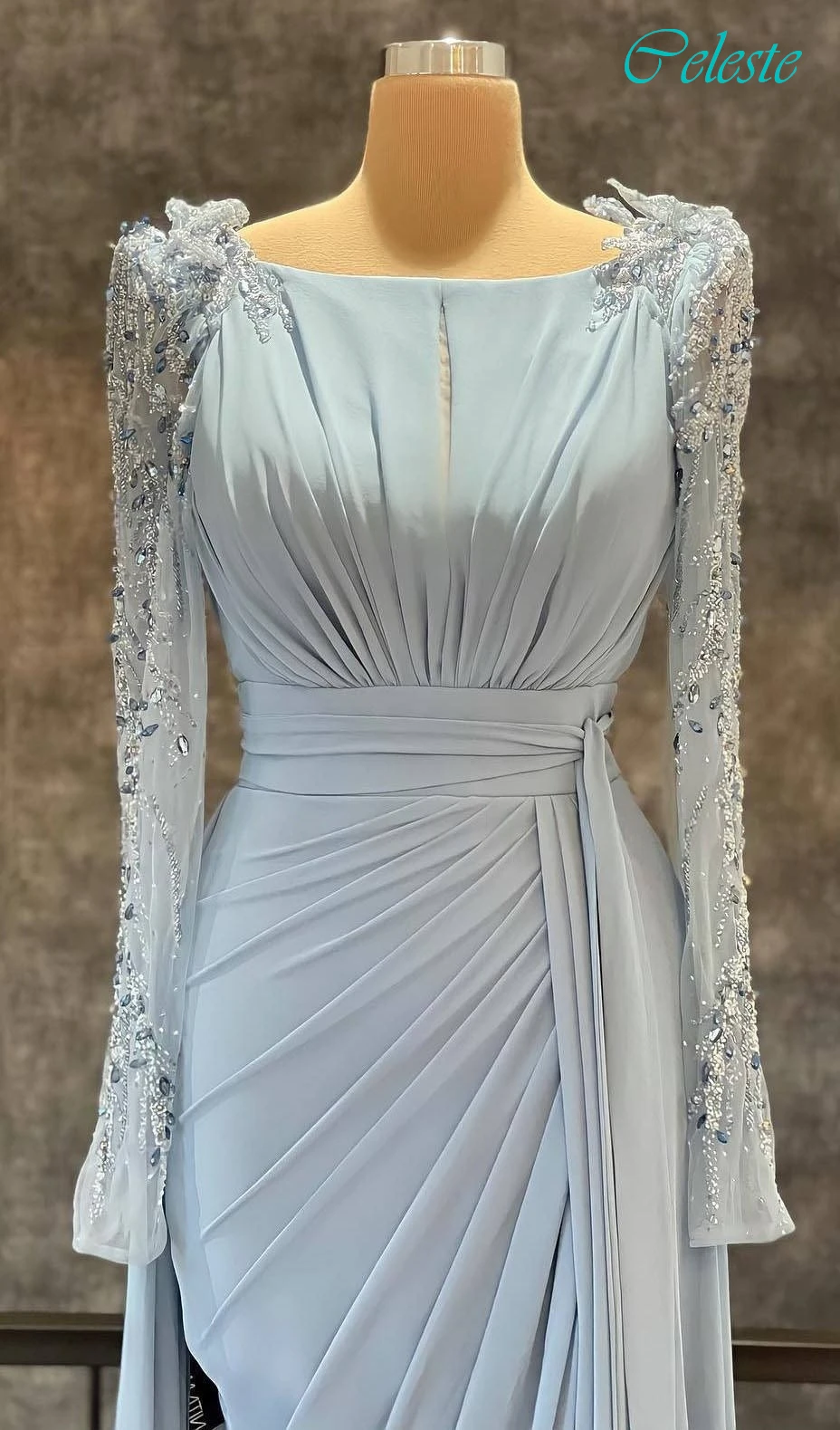 Robe de soirée trapèze personnalisée, élégante, formelle et manches longues, robes de célébrité de luxe exquises, robe de soirée scintillante