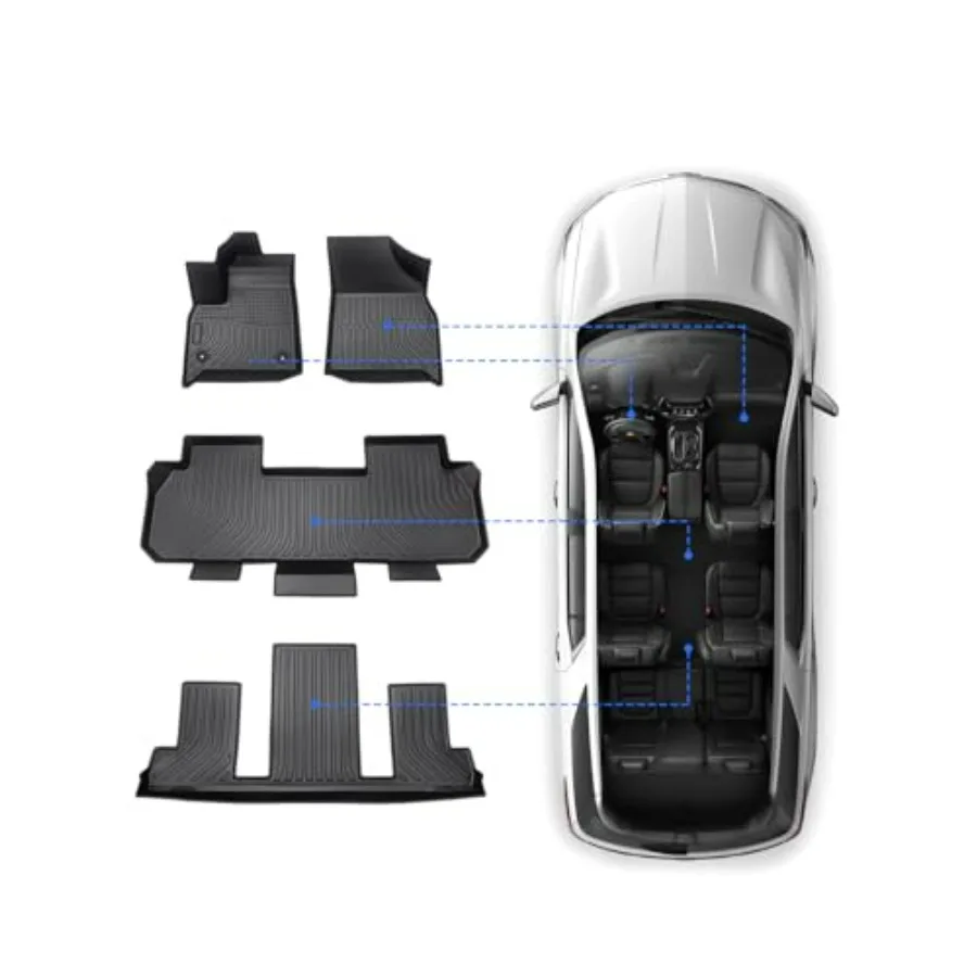 

All-Weather Floor Mats for 2018-2024 Chevy Traverse 7-Seater TPE Heavy-Duty Car Floor Liner in Black with Premium Protection fo
