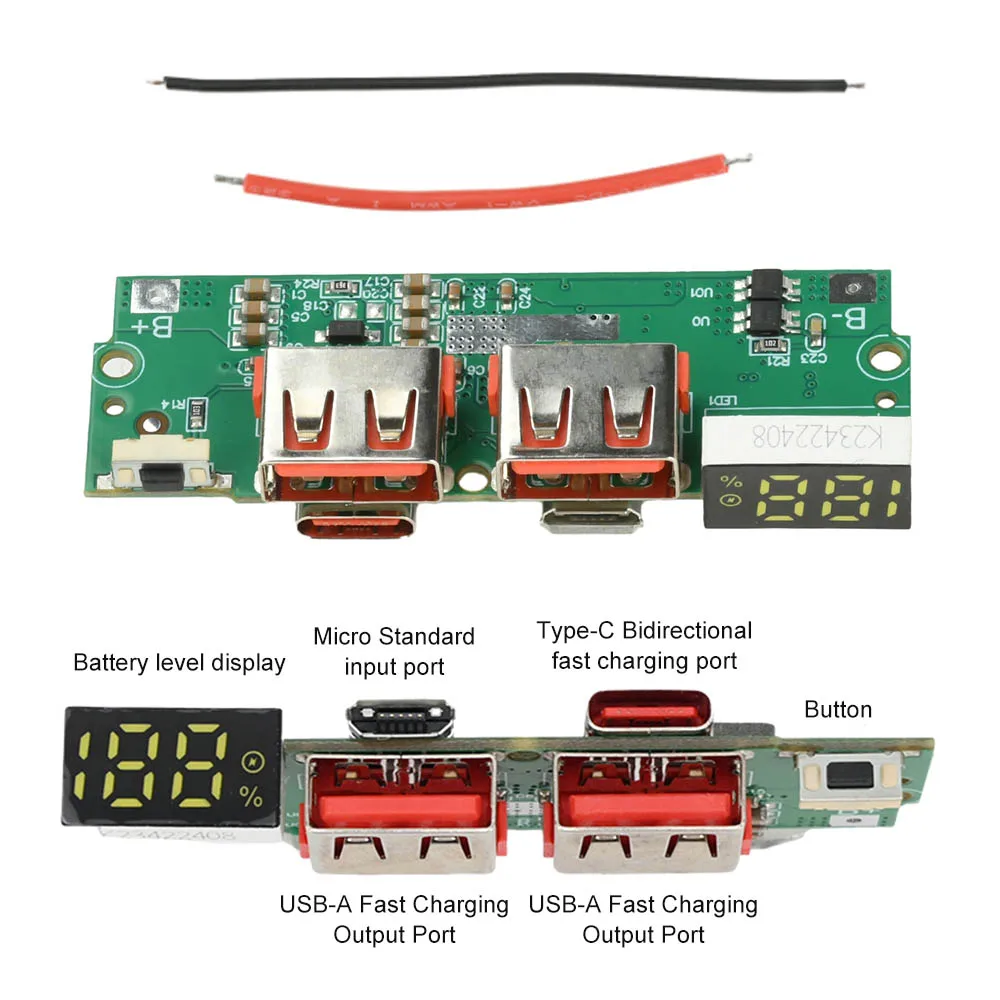 22.5W Fast Charging Module for DIY Power Bank PD QC VOOC 3.7V Lithium Battery Charger Board Circuit Protection with LED Display