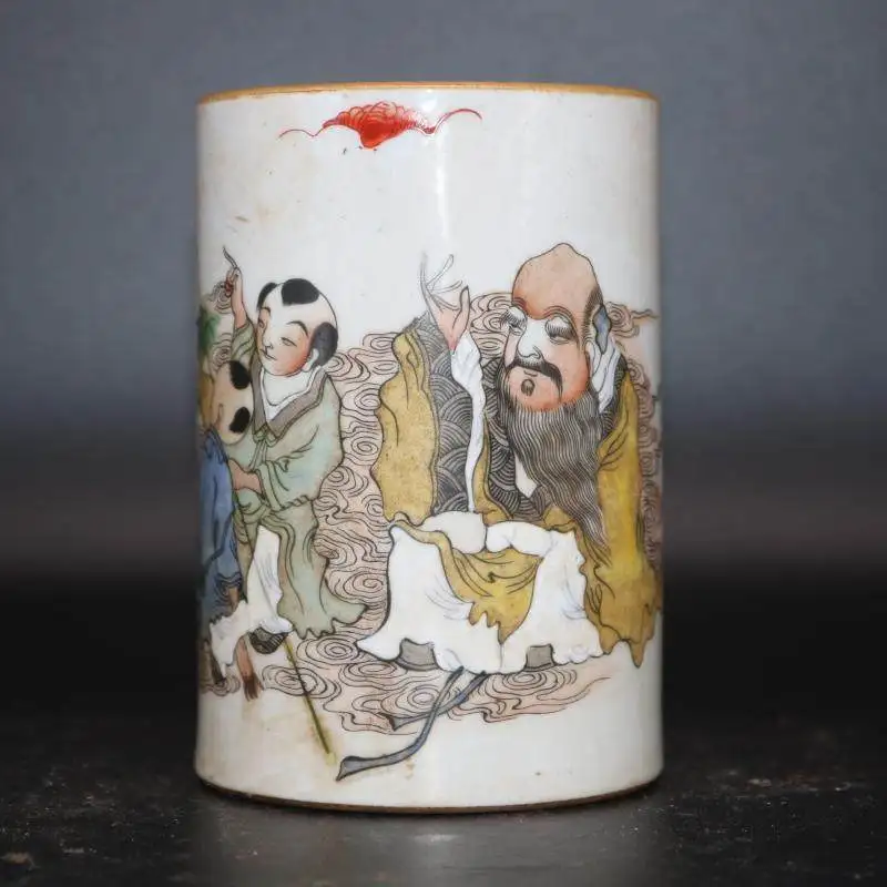 

Tongzhi hand-painted Famille Rose Porcelain pen holder brush pot baby play Scene study supplies antique collection ornaments