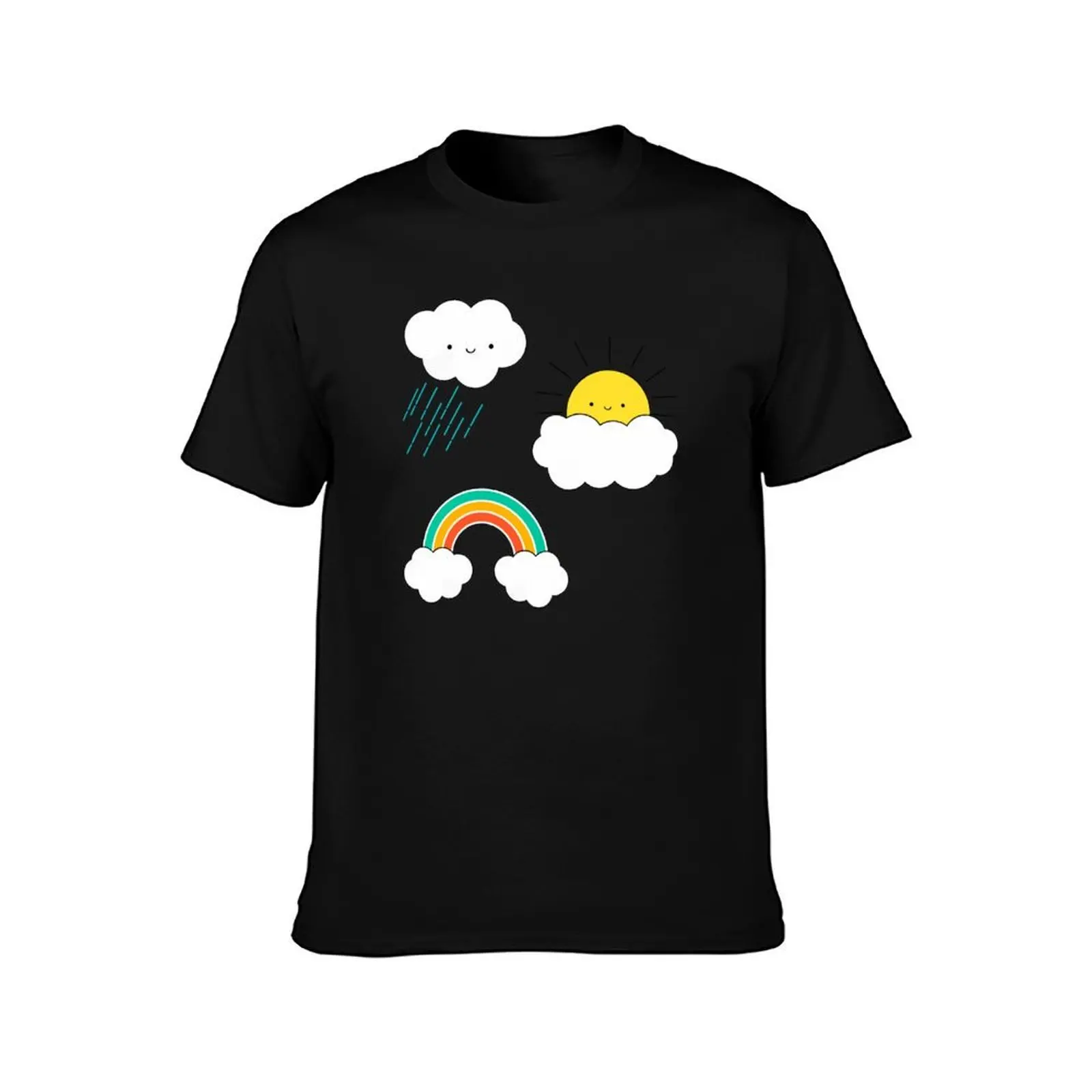 Weather pack sun rainbow cloud rain T-Shirt, Summer Casual Cotton Tee, Oversized Streetwear Tops, Vintage Graphic Print