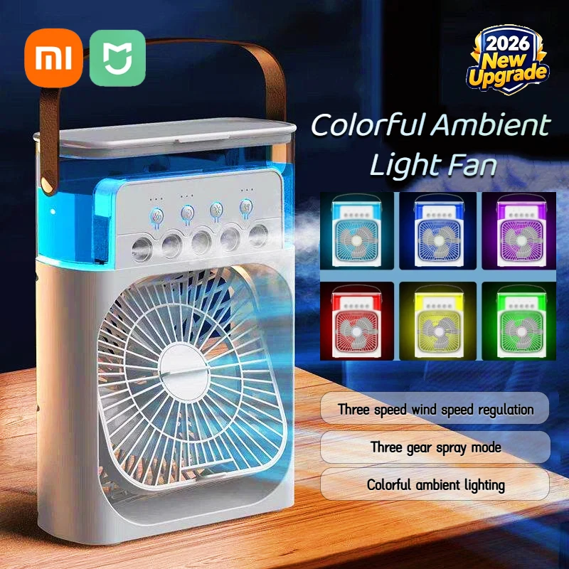 Xiaomi MIJIA Portable Air Conditioner Fan Mini USB Air Cooler Humidifier Water Mist Spray LED Night Light Desktop Cooling Fan
