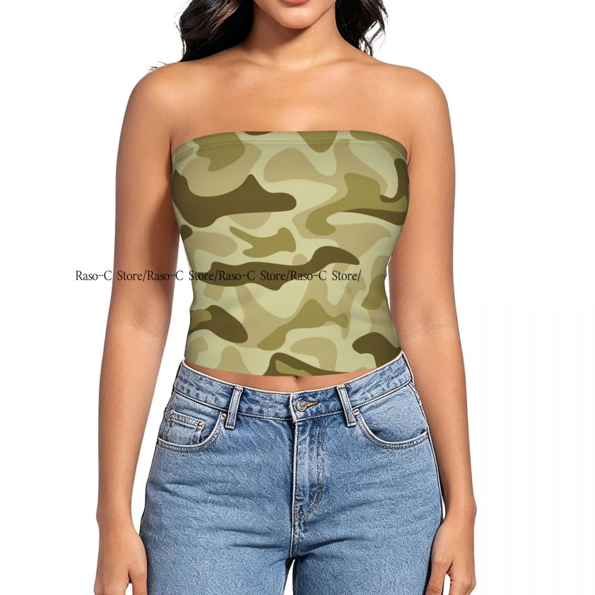 Women Shirt Summer Strapless Backless Tops Classic Camouflage Background Sleeveless Vest