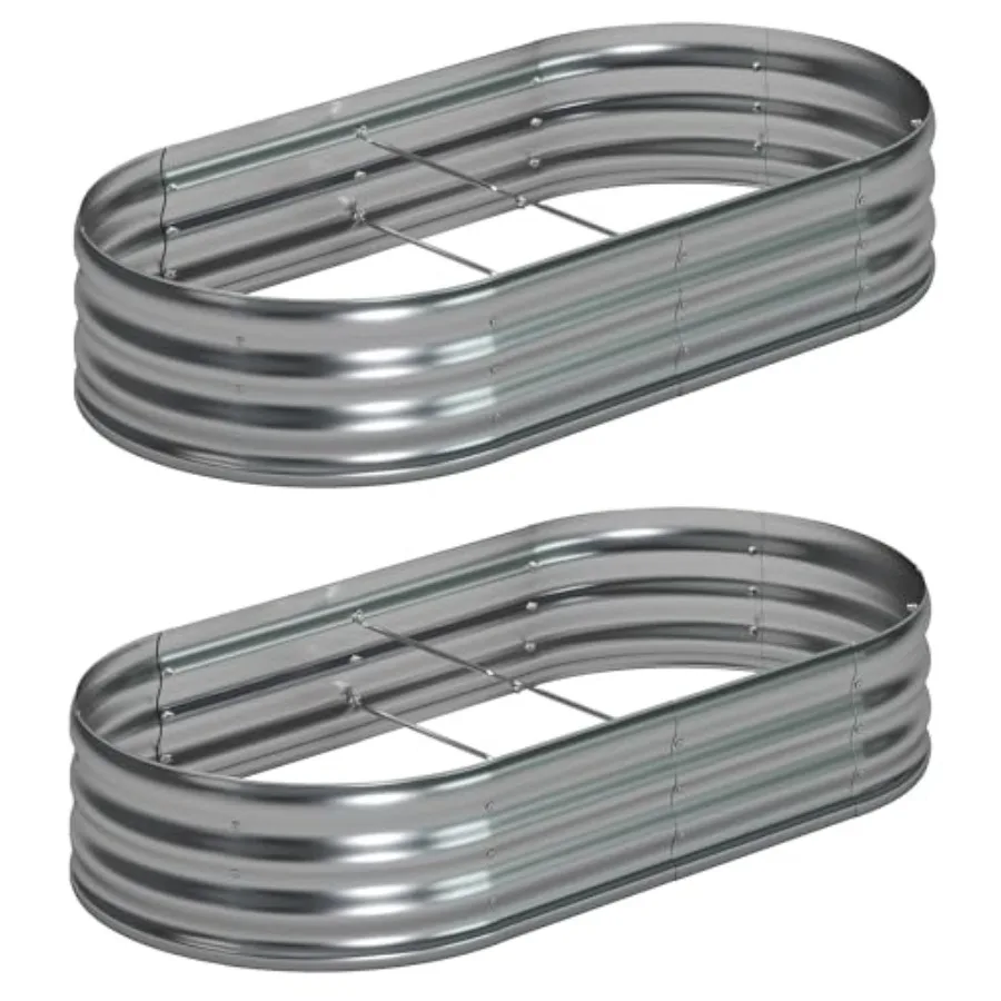 

8x4x1ft 2 Pack Galvanized Oval Raised Garden Bed Outdoor Planter Box Metal Patio Kit Planting Bed for Vegetables Flowers Herb S