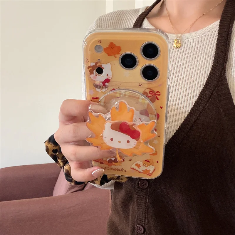 Funda de teléfono magnética Kawaii de dibujos animados Hellokitty para iPhone 16 17 Pro 14 15 Pro Max con soporte para fundas Magsafe para iPhone 1