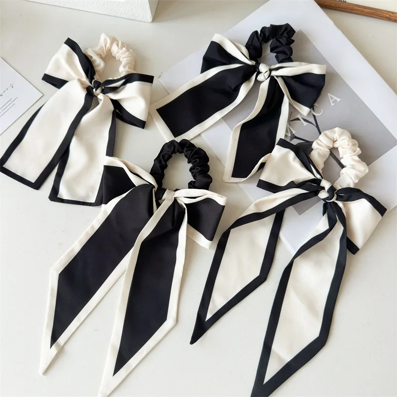 Women's Black And White Large Butterfly Bow Tied Headband Ponytail Large Intestine Headband Simple Headband Fashion Versatile