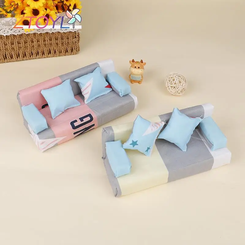 Dollhouse Small Floral Fabric Sofa Set Furniture With 2 Pillow Doll house Furniture Girl Play House Toy miniature furniture