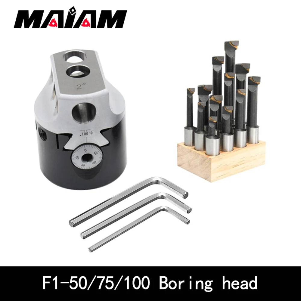 2/3/4 inch 50/75/100mm F1 Type Boring Head 12/18/25mm Lathe Boring Bar Milling Holder For Milling Machine Tools + Hex Wrenche