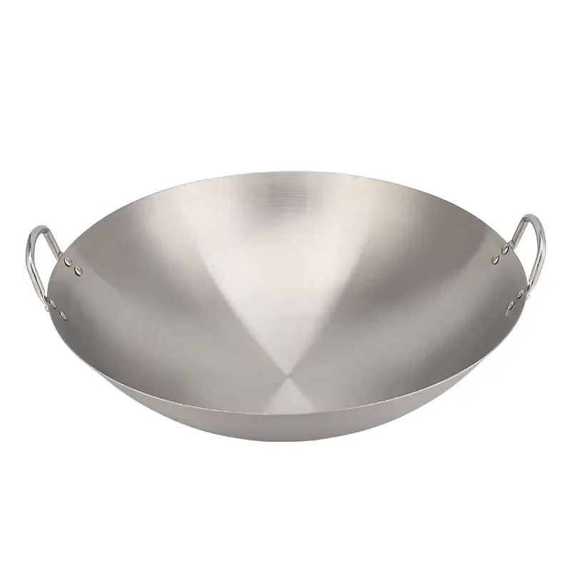 100cm Stainless Steel Wok Set Double Handle Induction Compatible Professional Frying Pan Cauldron Kitchen Utensils for