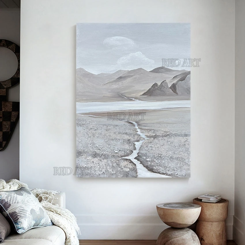 Modern Nordic Hotel Wall Poster, Decorative Item, Abstract Oil Painting, Snowy Mountain Landscape Piece, Unframed Canvas Artwork