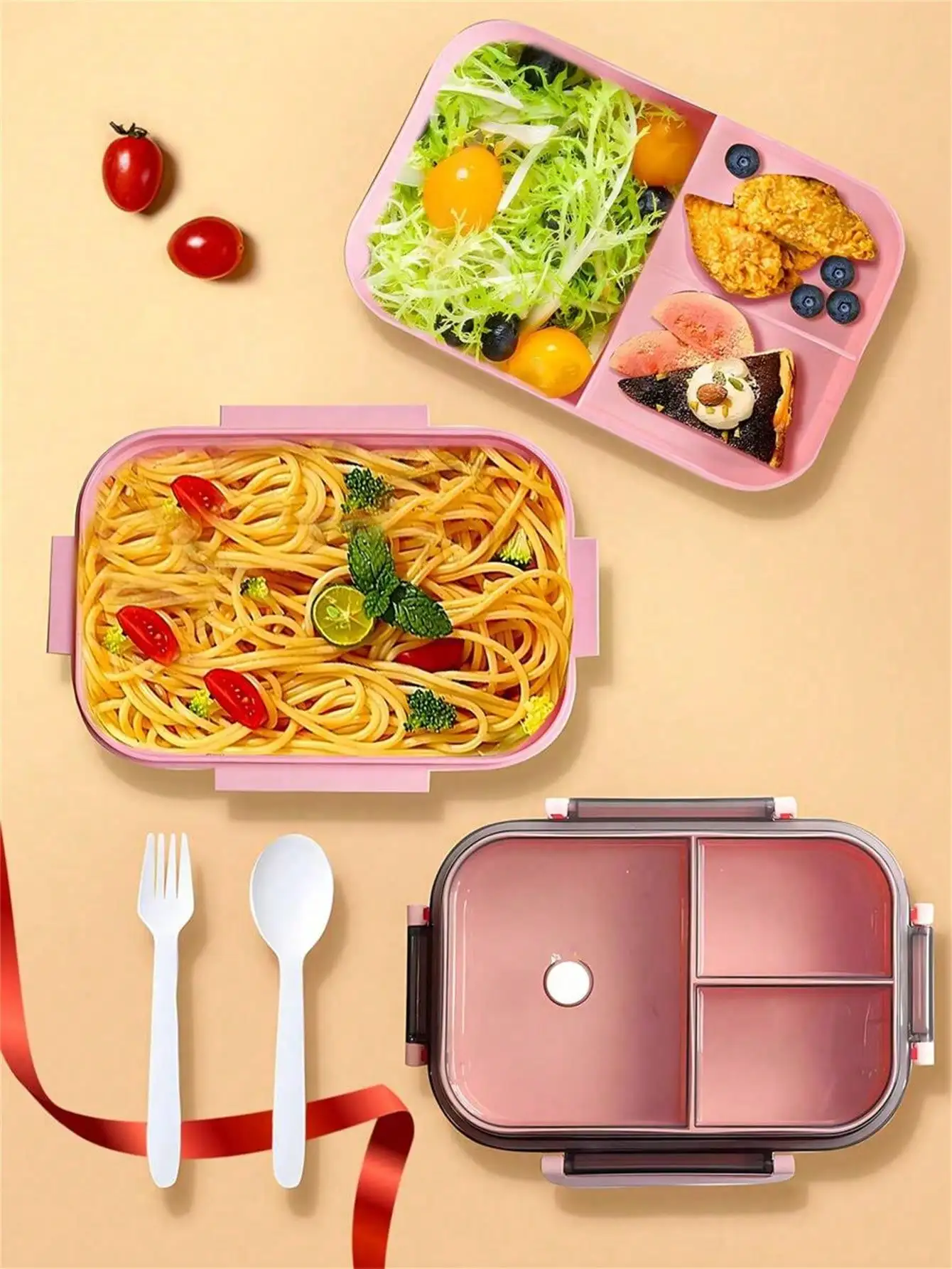 1, microwave capable double-layer compartment lunch box with handle, leak proof bento box, perfect for offices, students
