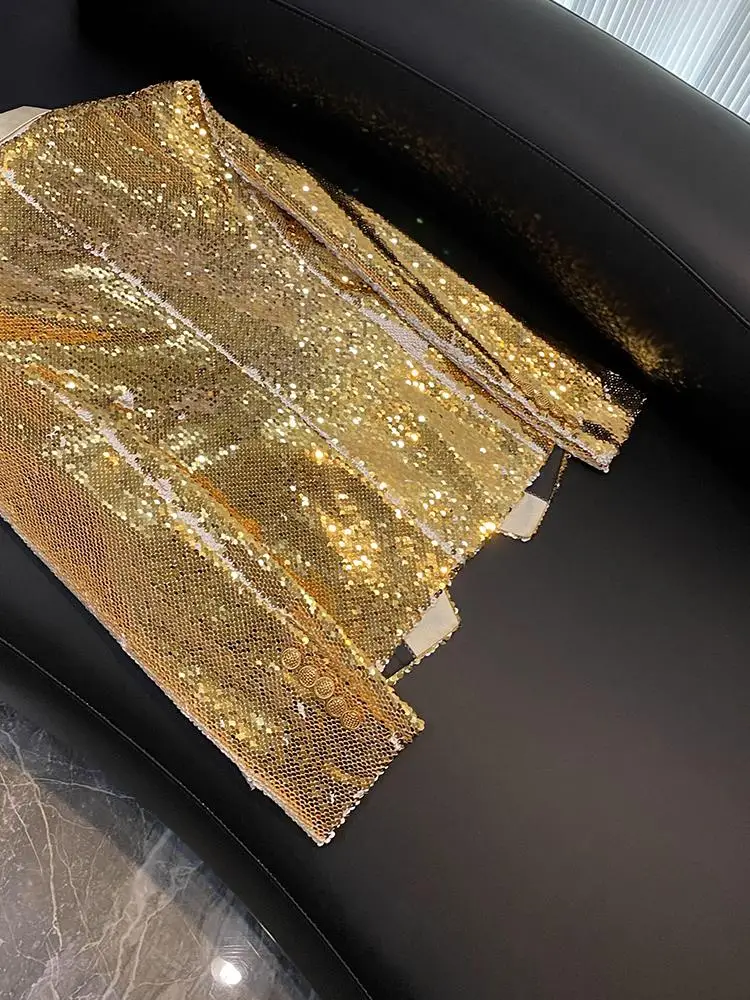 Ele Double-Colored Sequin  Women's Heavy-Looking Luxury Small  Commute Sle Tailored Fit Long Sve Coat