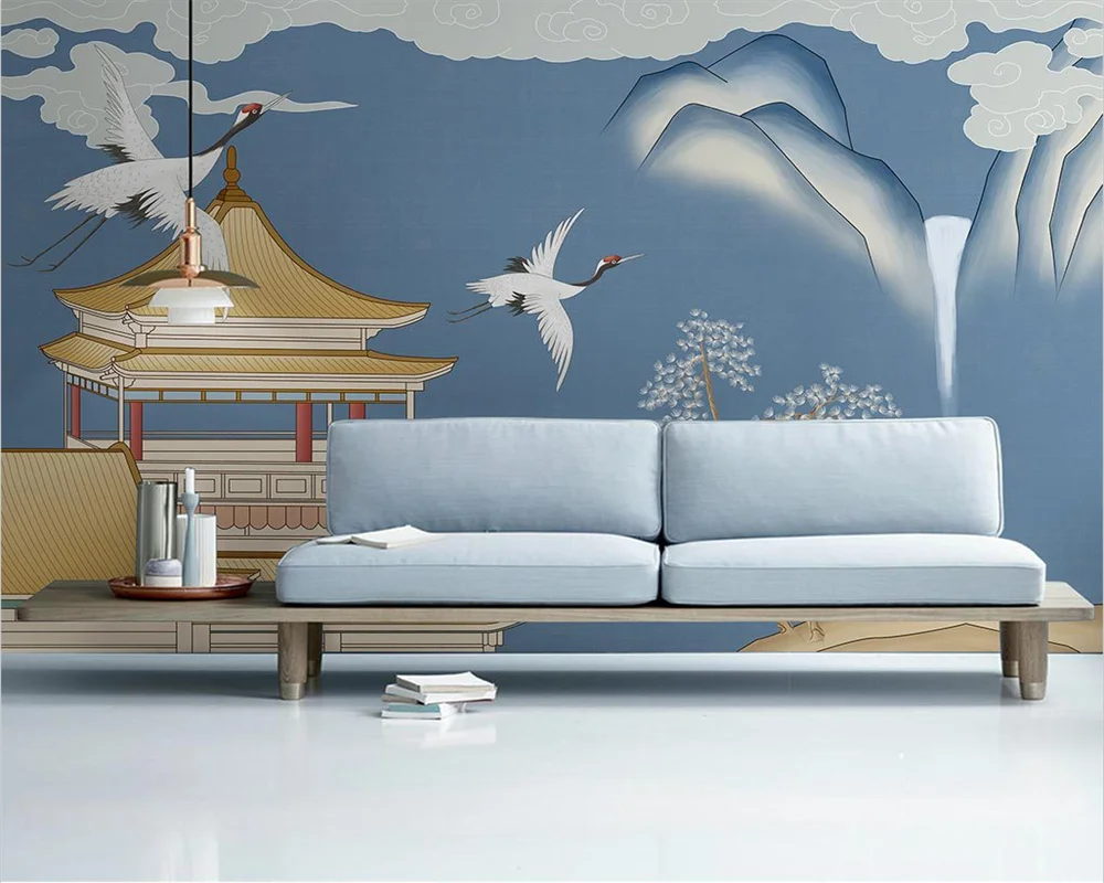 beibehang Custom Modern Bedroom Living Room Moisture-proof Waterproof Decorative Painting Crane Background Wallpaper