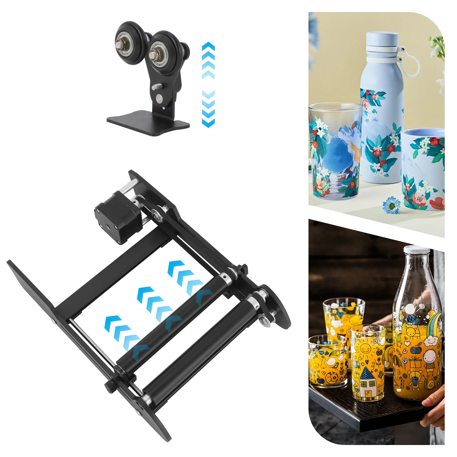 Engraver Rotary Roller Y-axis 360° Engraving Cylindrical Objects, Aluminum Pro Rotary Drum with Adjustable Sliding Shafts & 11lbs Load, for Wine Glasses Mugs Pens