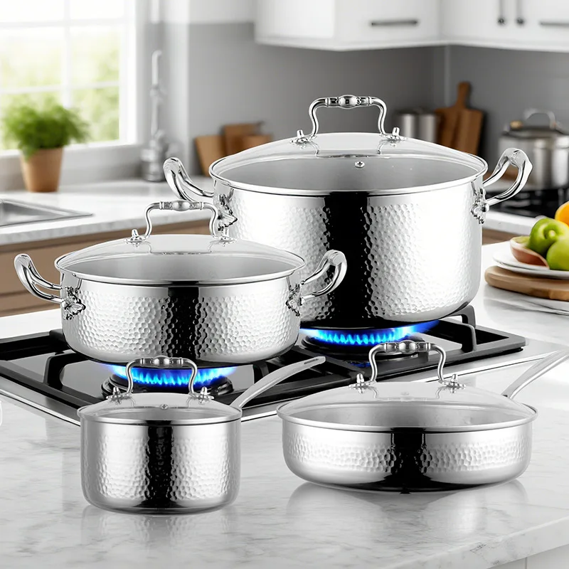 Customized 316 Stainless Steel Non-Stick Soup Milk Frying Pan Set Induction Kitchen Cookware for Cooking Pot Set
