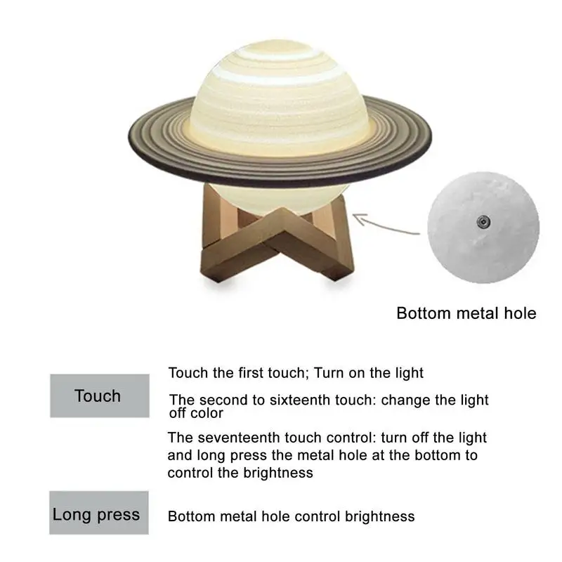 Lampka nocna Saturn z 16 kolorami zdalna i dotykowa lampa Saturn światło księżyca akumulator na boże narodzenie nowy rok