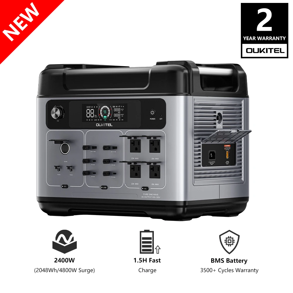 Oukitel P2001 PLUS Solar Generator 2048Wh 4800W Surge Portable Power Station, 1.5H Fast Charge, Emergency Generator for