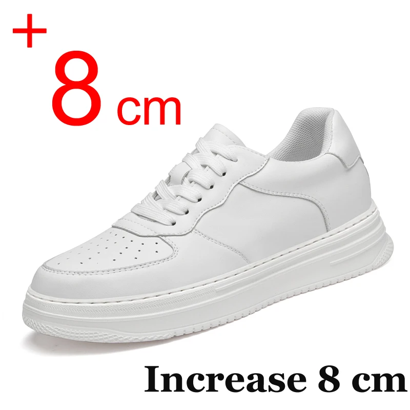 Summer Men Casual Sneakers Elevator Shoes Fashion White Leather 8CM 6CM Height Increasing Board Man Leisure Sports Height Shoes