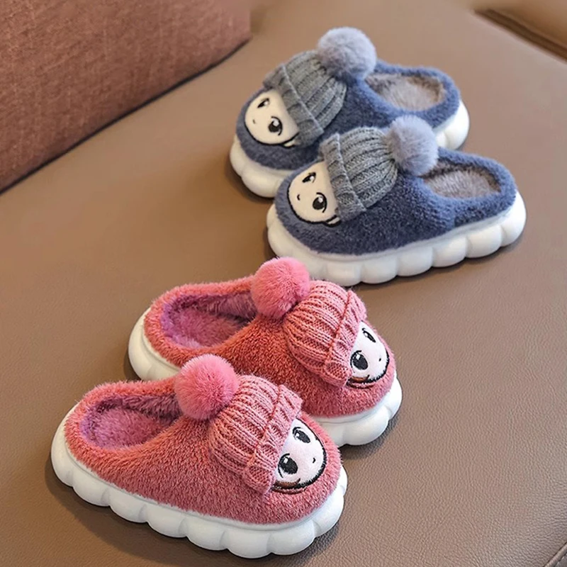 Children\'s cotton slippers girls\' plush slippers indoor home warm fur slippers cartoon cute girls\' baby cotton slippers