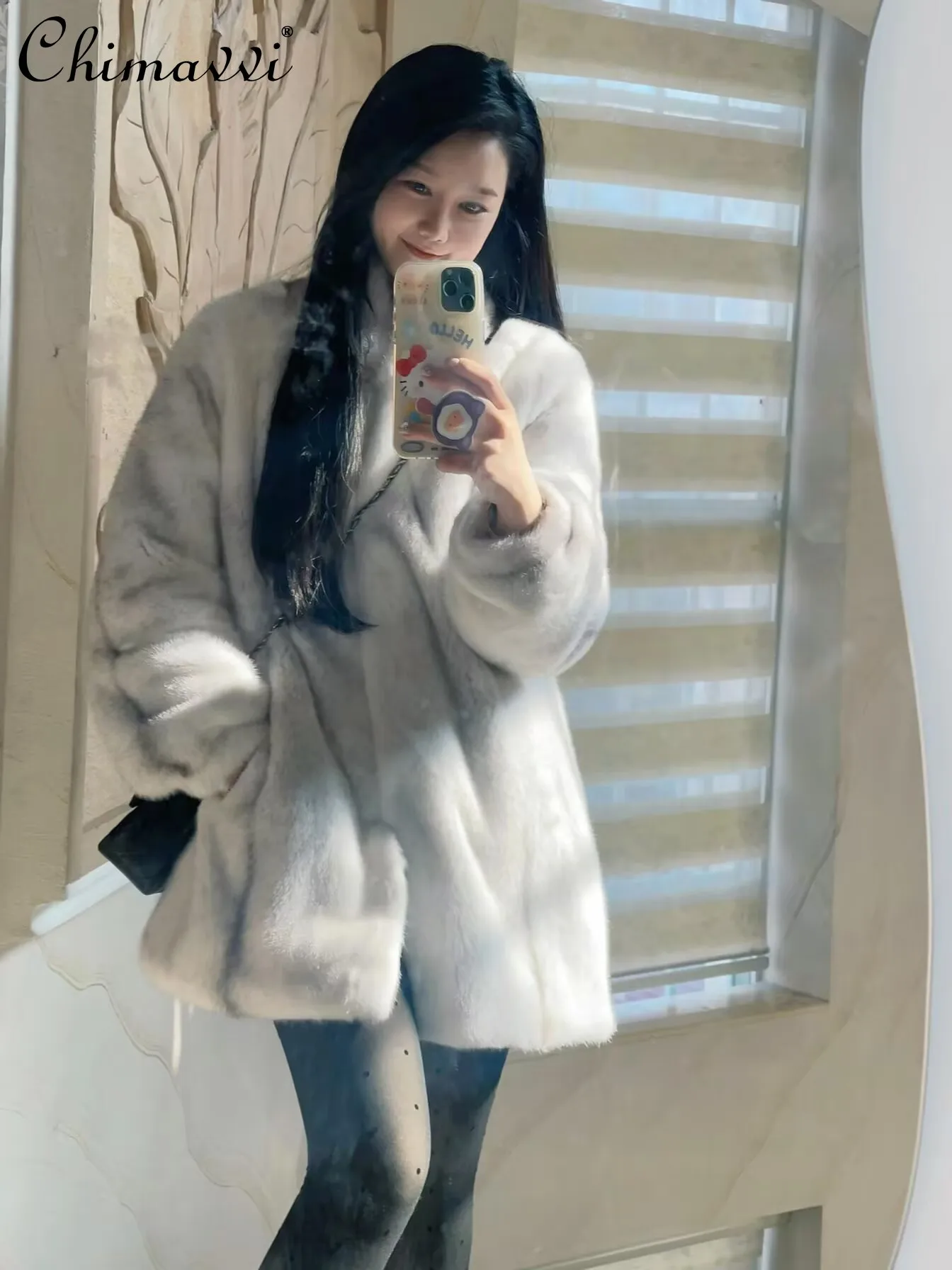 High-end Winter Warm Cross Mink Fur Fashion Stand-up Collar Long Sleeve Luxury Elegant Long Mink Velvet Coat Women's Faux Fur