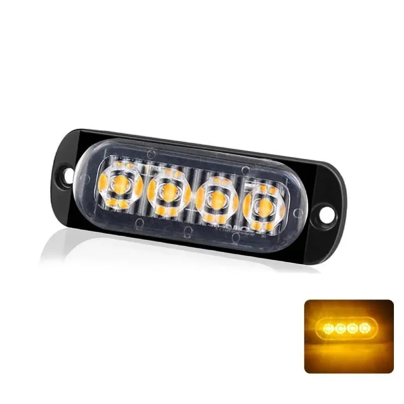 12-24V 12W 4LED Yellow Truck Van Bar Off-road Car Urgent Warning Fog Light Lamp Car Urgent Light Car Accessories