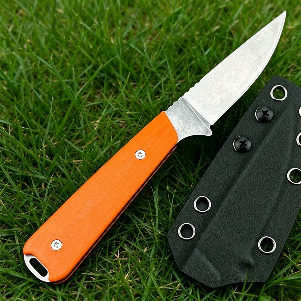 Straight Knife Orange G10 Handle 8Cr13MoV Blade Hunting Fixed Knife Outdoor Bushcraft Camping EDC Tool for Field Adventure