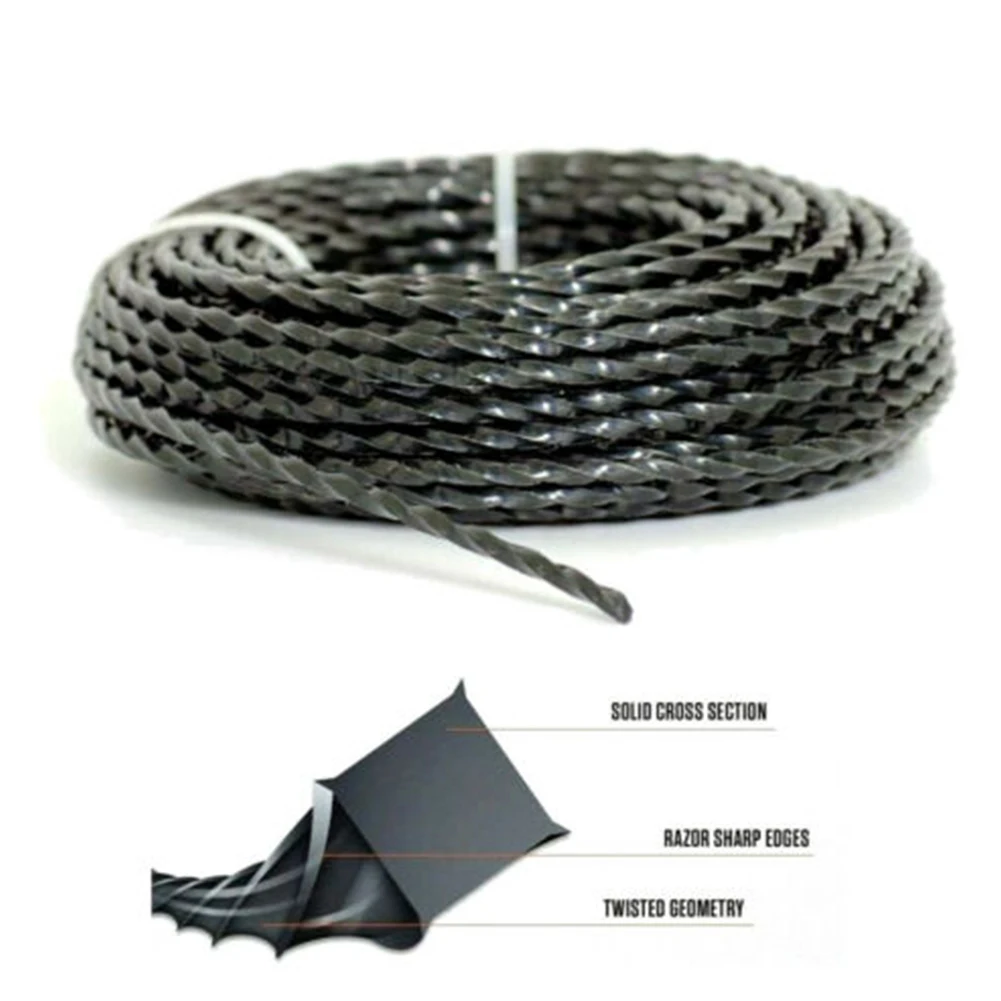 Cable de hilo de desbrozadora de larga duración, 2 y 4mm de diámetro, 15 metros, para césped y desbrozadora de jardín, uso en mantenimiento de patio