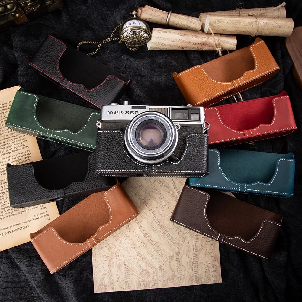 

Leather Camera Bag For Olympus 35 SP Case Genuine Leather Camera Half Case 35 SP Bag Protective Case Photography Accessories