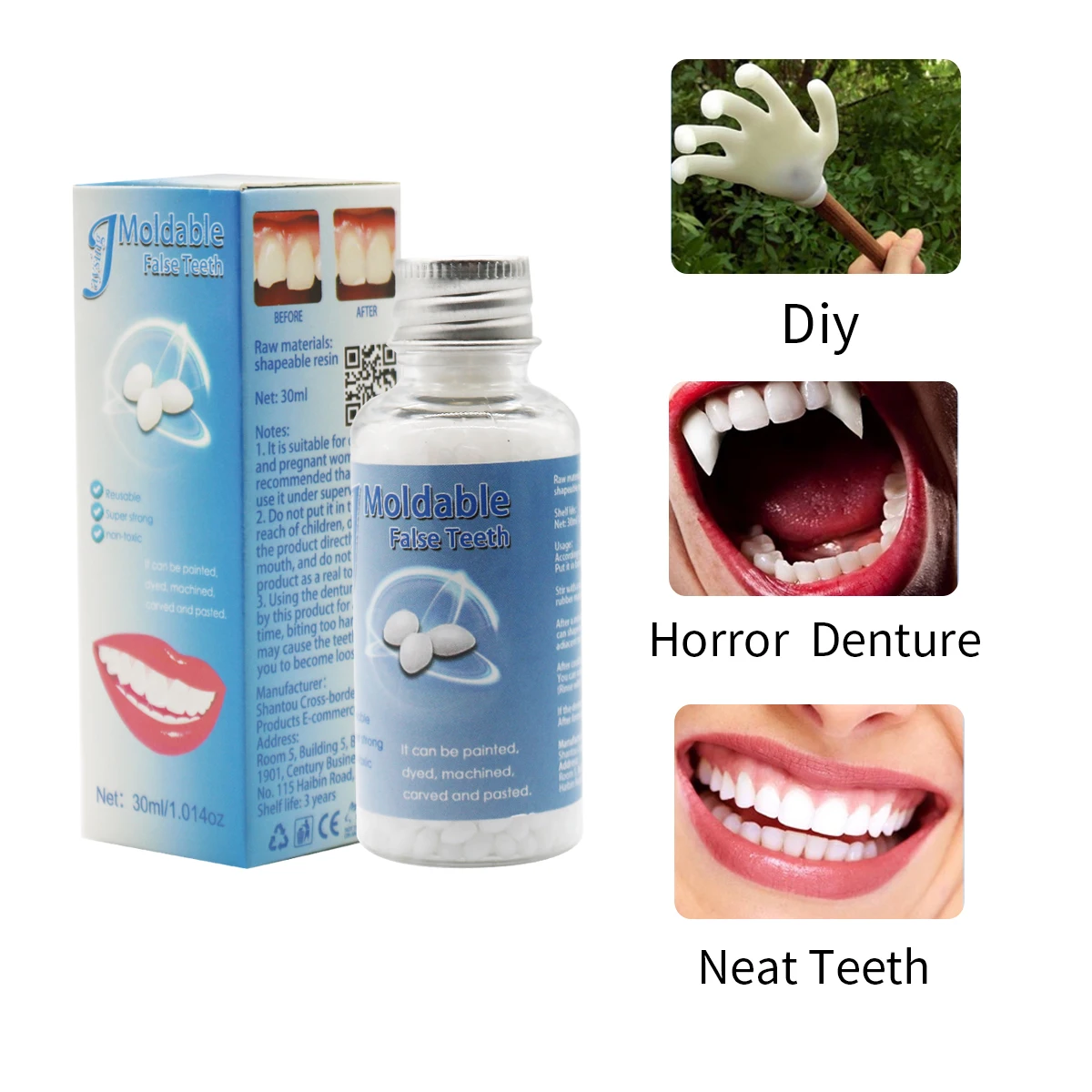 30ML Temporary Tooth Repair Kit Filling Teeth Gaps Moldable False Teeth Solid Glue Denture Adhesive