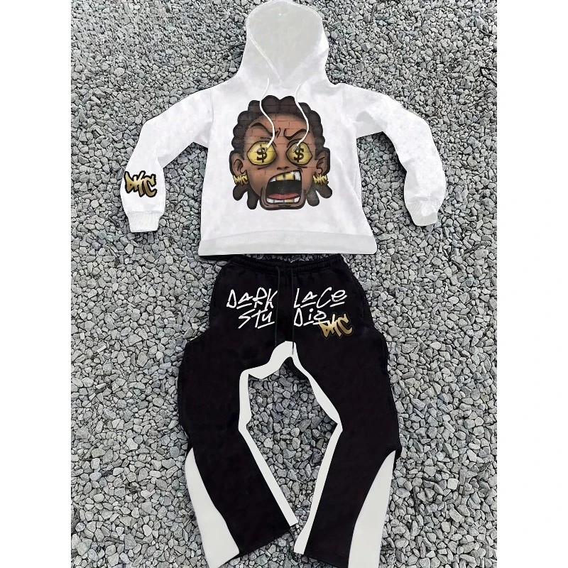 2025 قطعتين عارضة الأزياء إلكتروني تمثال الحرية نمط 3D مطبوعة هوديي يقترن عدد السراويل المستقيمة