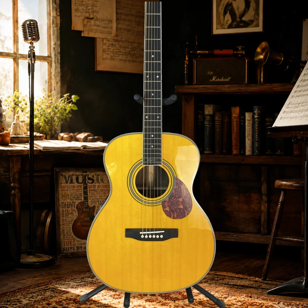 Handmade Acoustic Guitar OM28 Spruce Top Rosewood Fingerboard 20 Frets Bone Nut Rosewood Fingerboard for Professional Music Performance view 5