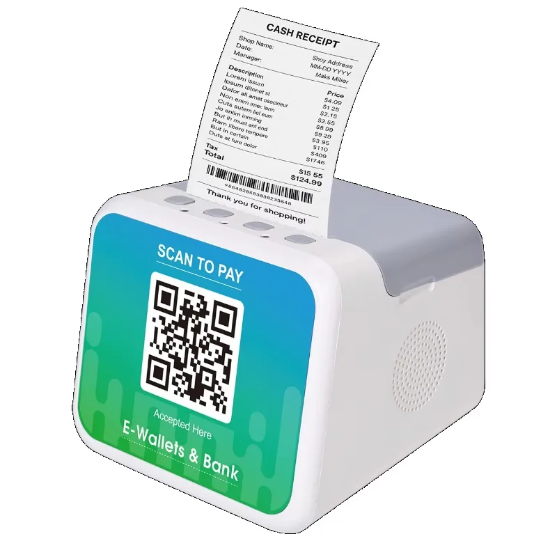 4G WIFI Payment POS System Static QR Code Cloud Speaker With Thermal Printer and Speaker New POS Payment Solutions