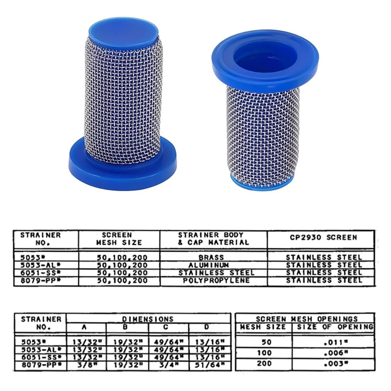 ABAE-หัวฉีดสเปรย์ 16 ชิ้น 8079-PP-50 เครื่องพ่นสแตนเลส 50 ตาข่ายกรองสำหรับทีเจ็ท