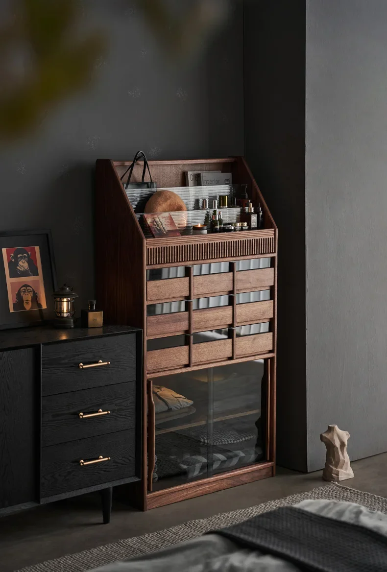 

Изысканная полка из цельного дерева, боковой шкаф, свет, роскошь и простота, книжная полка для гостиной, спальни, ретро-журнальный шкаф