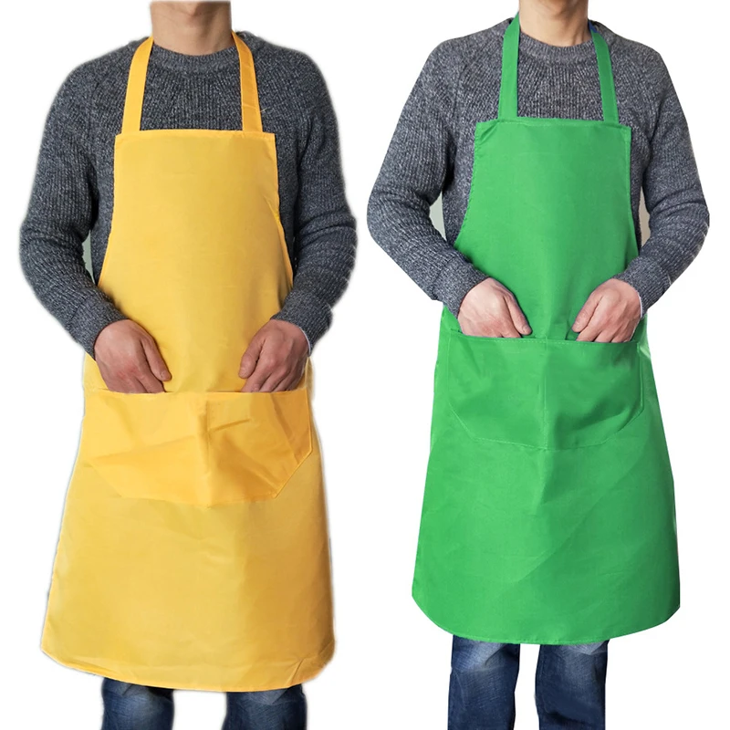 Delantal de cocina Unisex para el hogar, suministros de cocina de Color sólido para Chef, camarero, barbacoa, peluquería, Herramienta de bolsillo para adultos