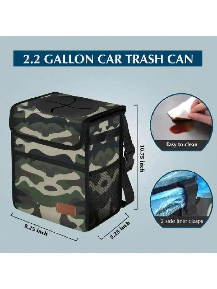 

2.2 Gallon Car Trash Can With Lid Leak Proof Waterproof Collapsible Hanging For SUV Front Seat Camouflage