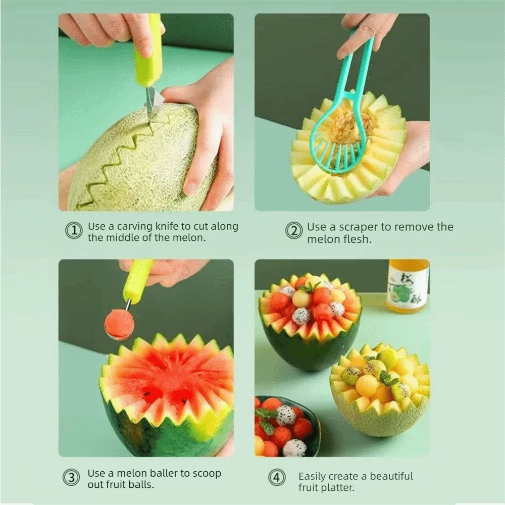 Easy To Clean 3 in 1 Melon Scoops Double-Headed Plastic Avocado Slicer Pulp Separator Fruit Baller Fruit Corer Tool Home Use