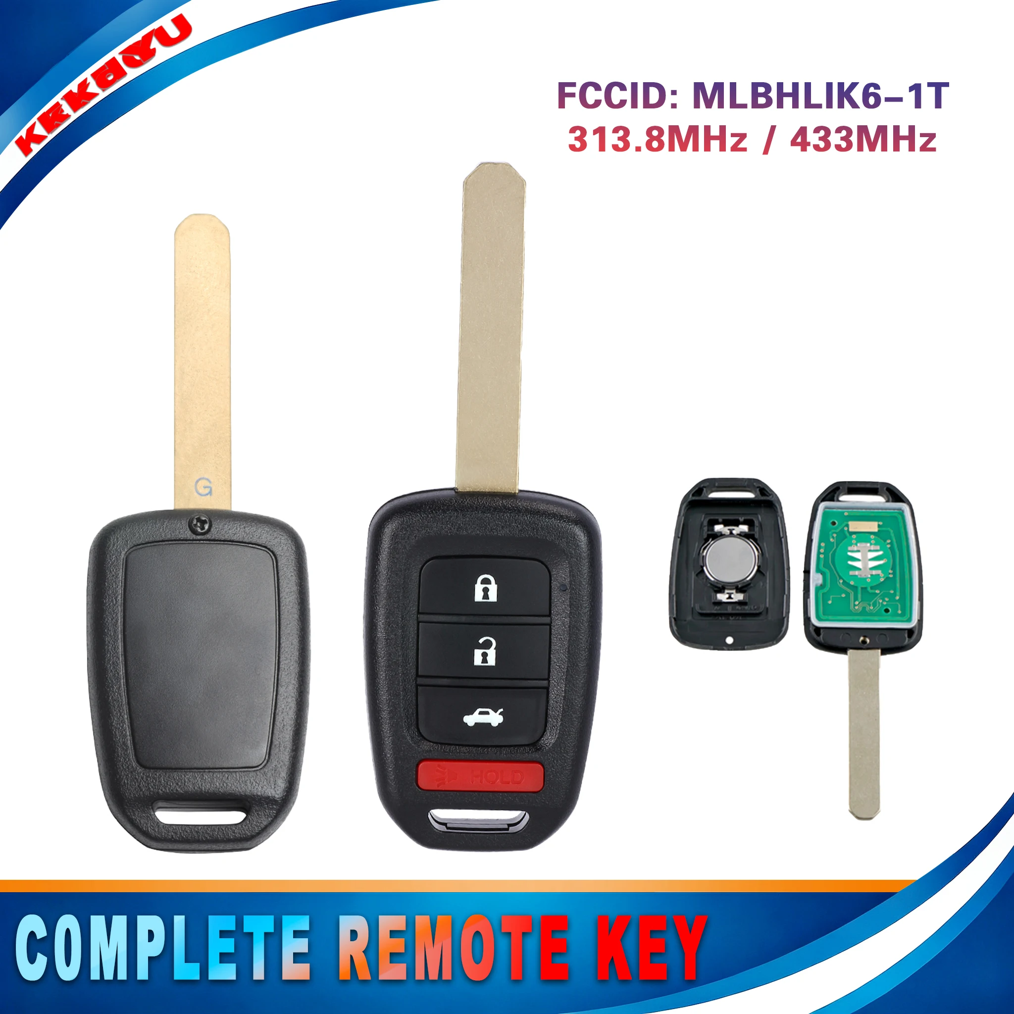 KEYECU MLBHLIK6-1T Renote Key Fob for Honda Accord 2013 2014 2015 Civic 2014 2015 2016 4 Button 5118-TLA-A00 313.8MHz 433MHz