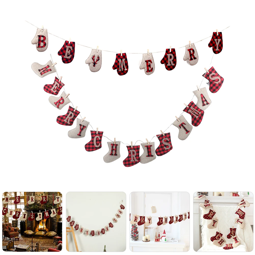 

2pcs Christmas Banners Sock Glove Shaped Hanging Decorations Party Home Bedroom Office Use Large Banner Christmas Tree