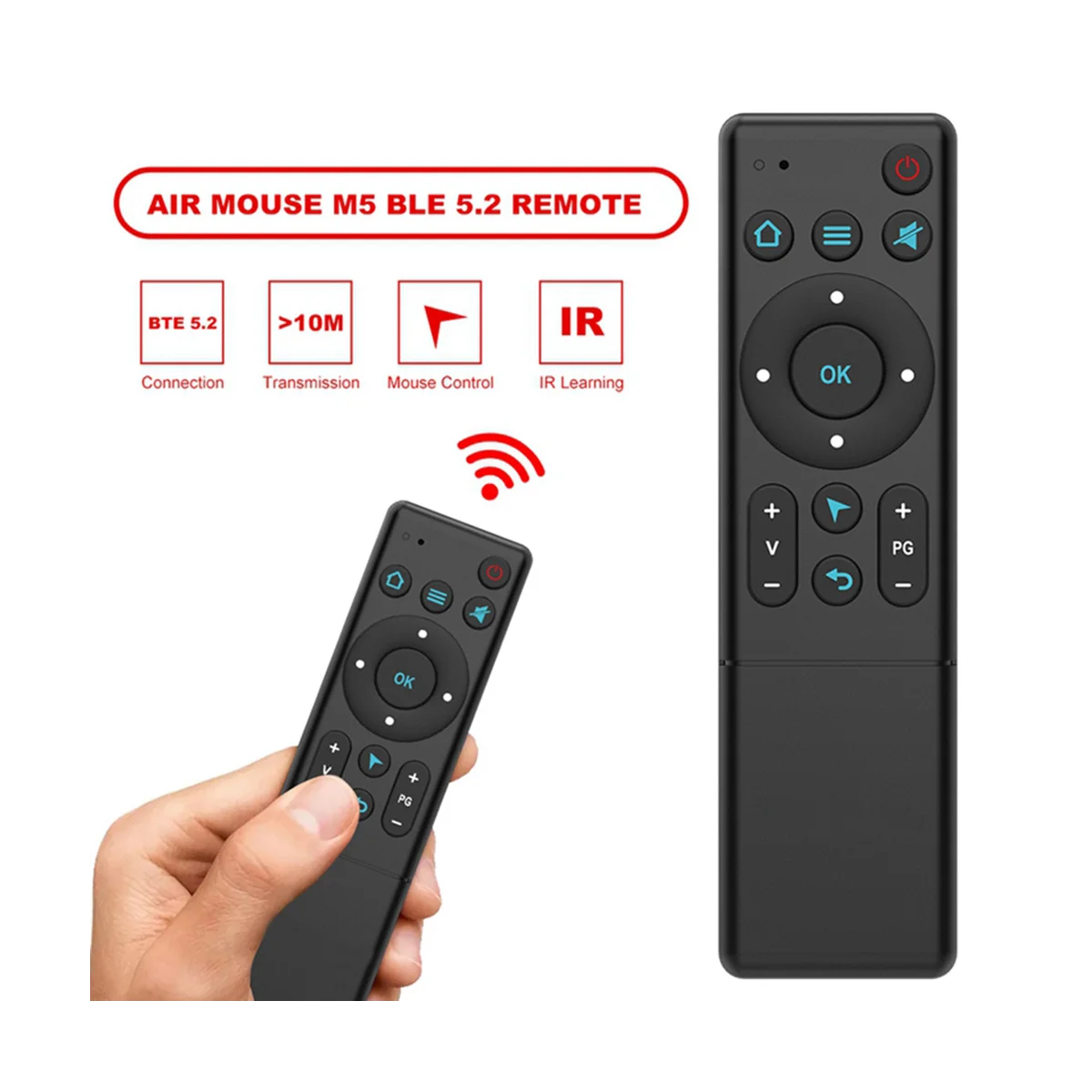 Controle Remoto Infravermelho para TV, Air Mouse, M5, Bluetooth 5.2, Sem Fio, Caixa de TV, Projetor, PC, Smart Home