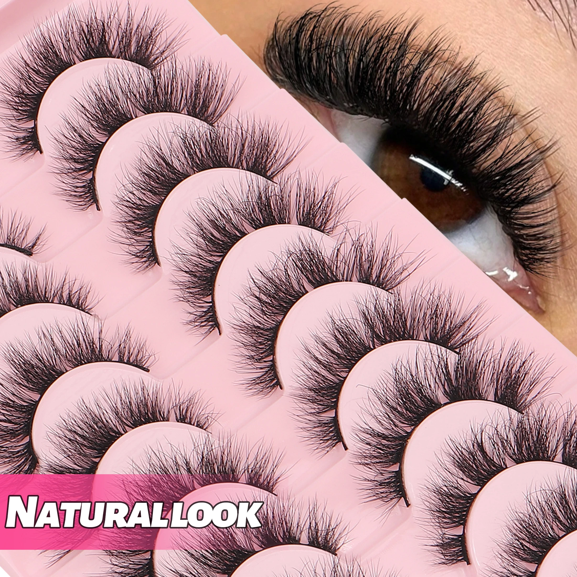 10 Pairs Natural Wispy Fluffy Lashes Faux Mink False Eyelashes D Curl Soft Band Reusable Fake Lashes For Party Daily Makeup