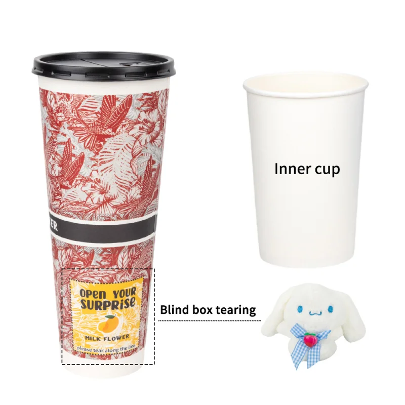 Custom.LOKYO 16oz 24oz قابل للتحلل الحيوي حجم مخصص ورقة فقاعة فنجان شاي الغذاء الصف المستدام جدار واحد النبيذ ويسكي B