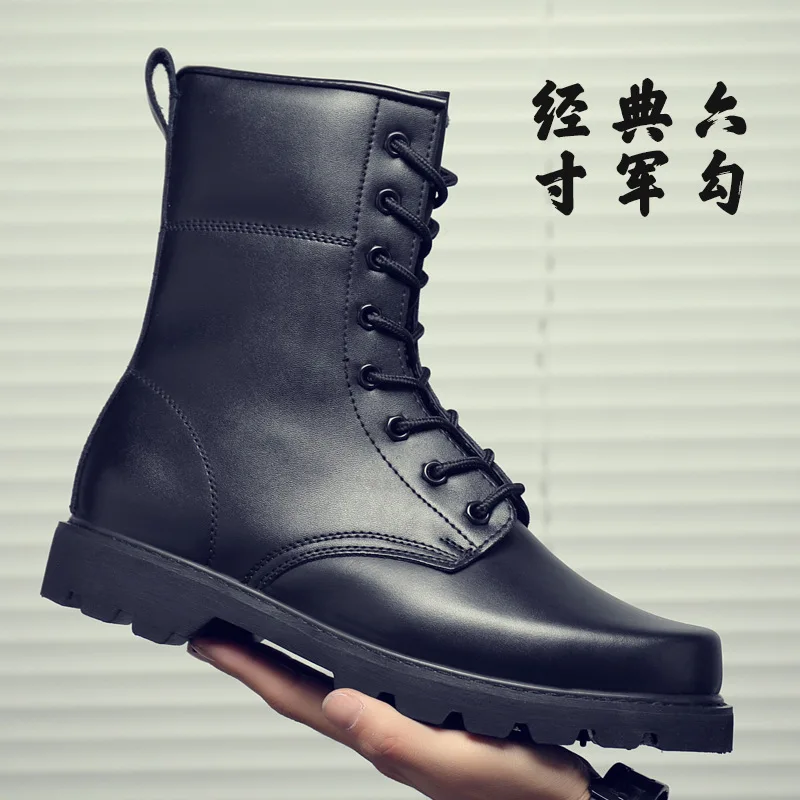 Steel head steel bottom anti-riot  boots men\'s high-top boots leather men\'s boots tooling boots large size combat boots