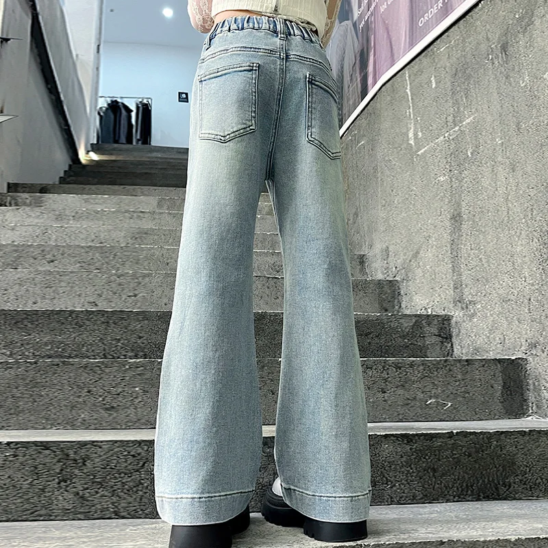 Fashion Style Jeans Trousers For Teens Child Kids High Waisted Washed Jeans Classic Street Straight Denim Pants Shiny Decoration