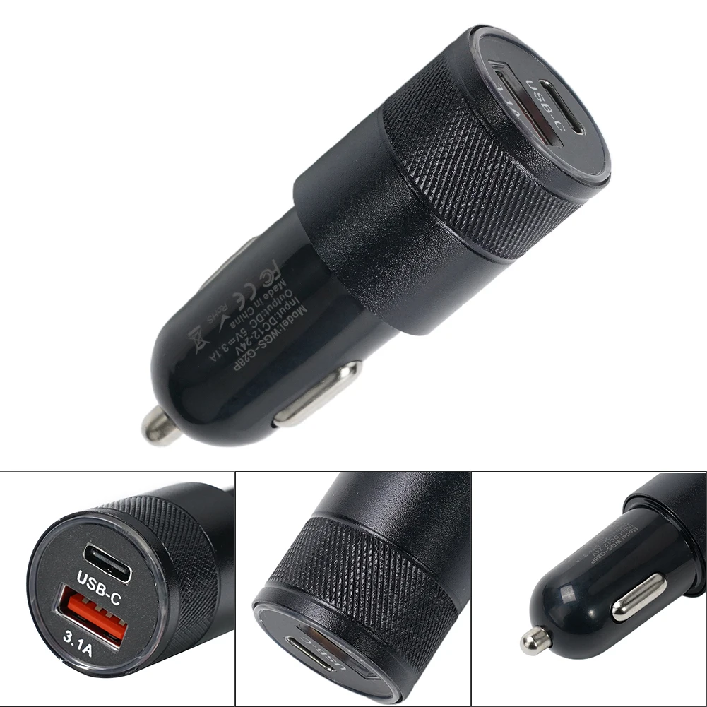 1Pcs Black 66W USB Car Charger Quick Charge 3.0 Type C Fast Charging Phone Adapter Metal Car Charging Automobile Charger view 3
