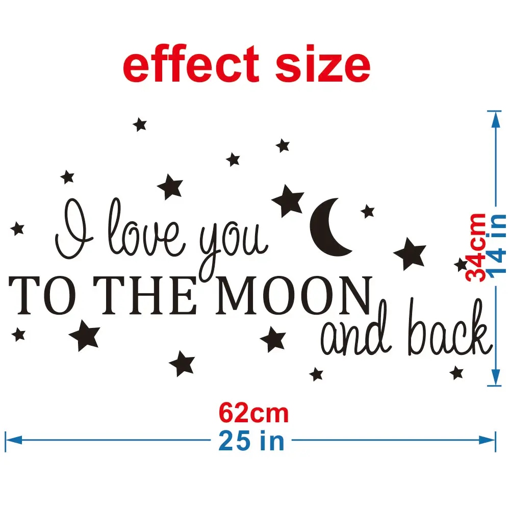 Nursery Room Wall Decal I love You to The Moon and Back Quotes Stars Moon Wall Decor Sticker For Kids Room JZY029